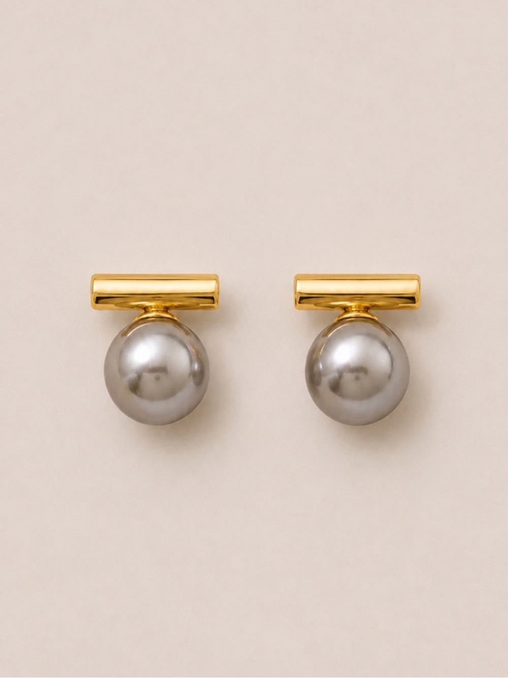 New! Silver Tahitian Pearl Gold Bar Post Earrings NWOT 1011